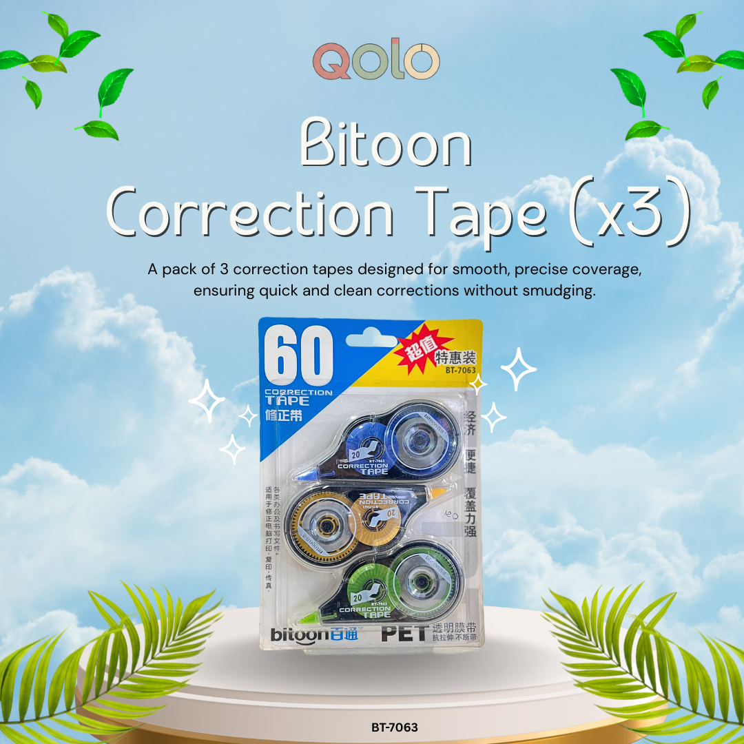 Qolo Bitoon Correction Tape (Pack of 3) – BT-7063