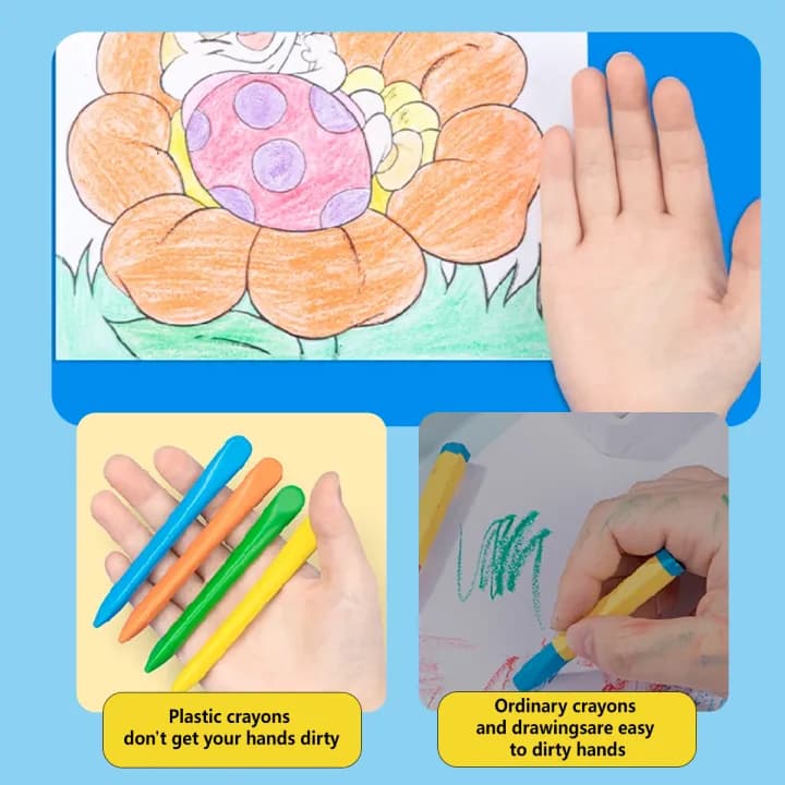 Qolo 12 Colors Plastic Crayons – Safe, Non-Toxic, Clean Hands, Unbreakable & Waterproof (2023-12)