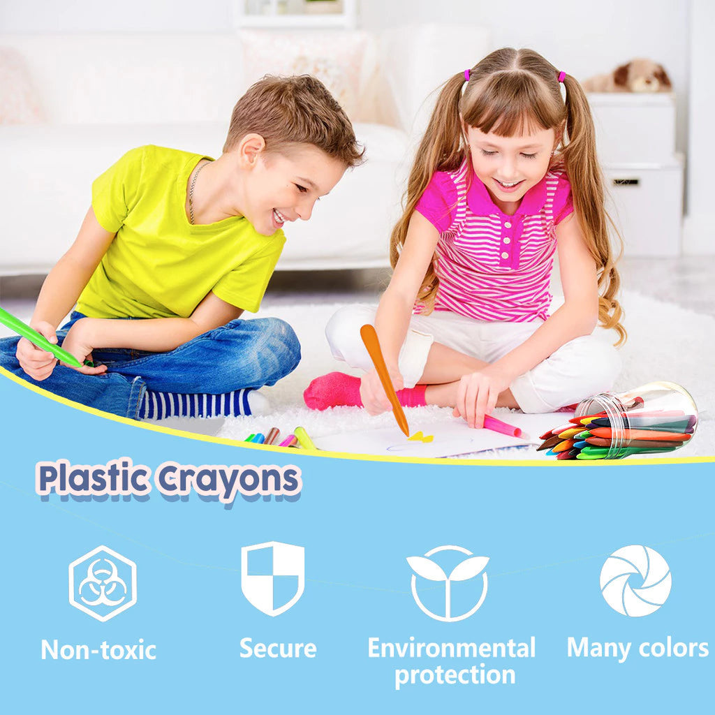 Qolo 12 Colors Plastic Crayons – Safe, Non-Toxic, Clean Hands, Unbreakable & Waterproof (2023-12)